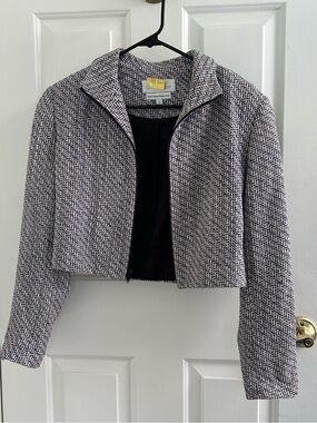 Women's Lavender & Navy Tweed Silk Cropped Blazer